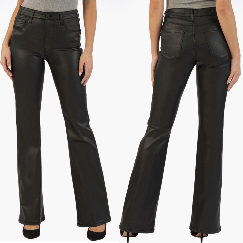 KUT from the Kloth Ana Fab Ab Black Coated High Rise Flare Jeans Size 6